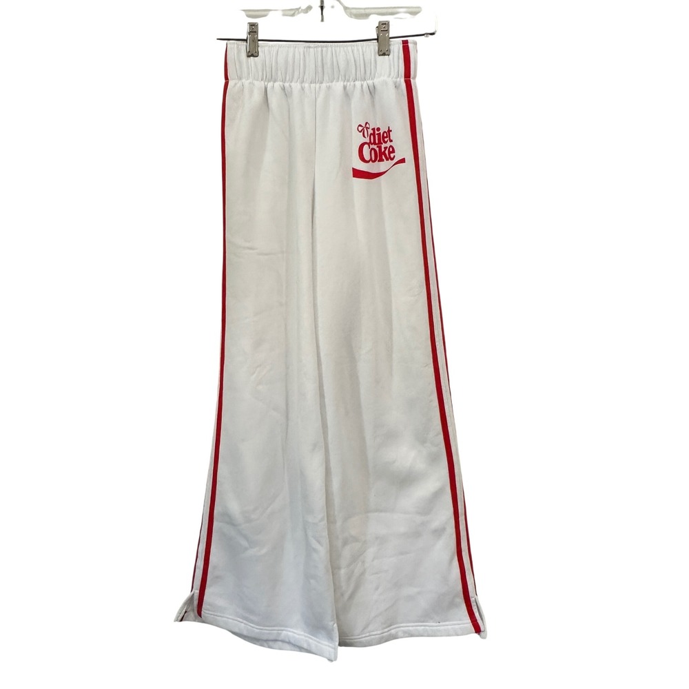 Diet Coke Sweatpants White Red Side Stripe Wide Leg Fleece XXS Y2K It Girl